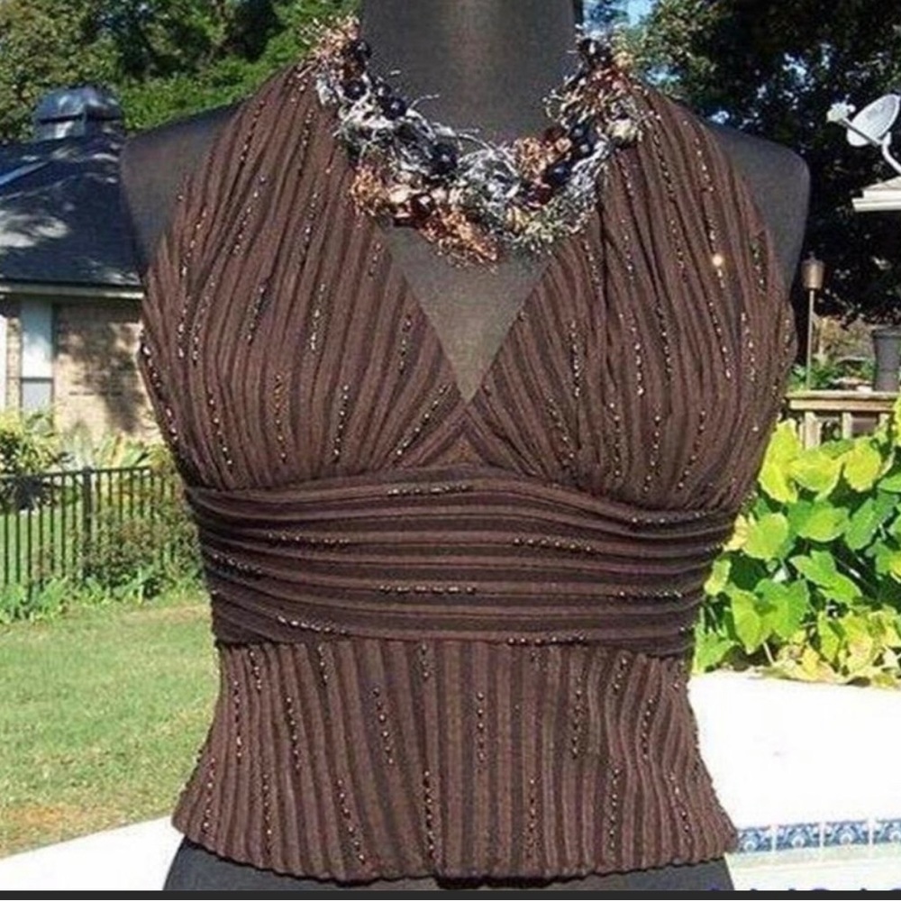 Ruched Ottoman Beaded Halter Lined XS/S/M/L